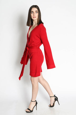 Red long Sleeves Jumpsuit